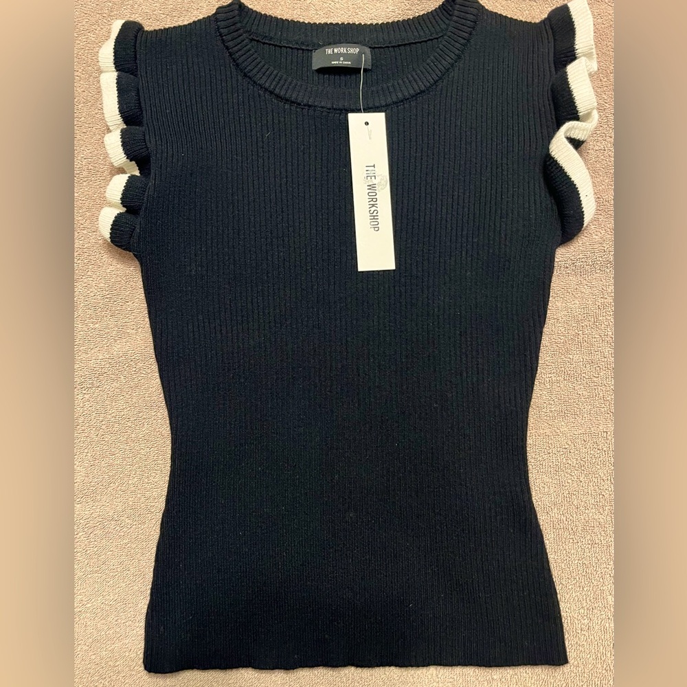 NWT - THE WORKSHOP Ribbed Knit Ruffle Sleeve Top - Size S - Picture 9 of 9